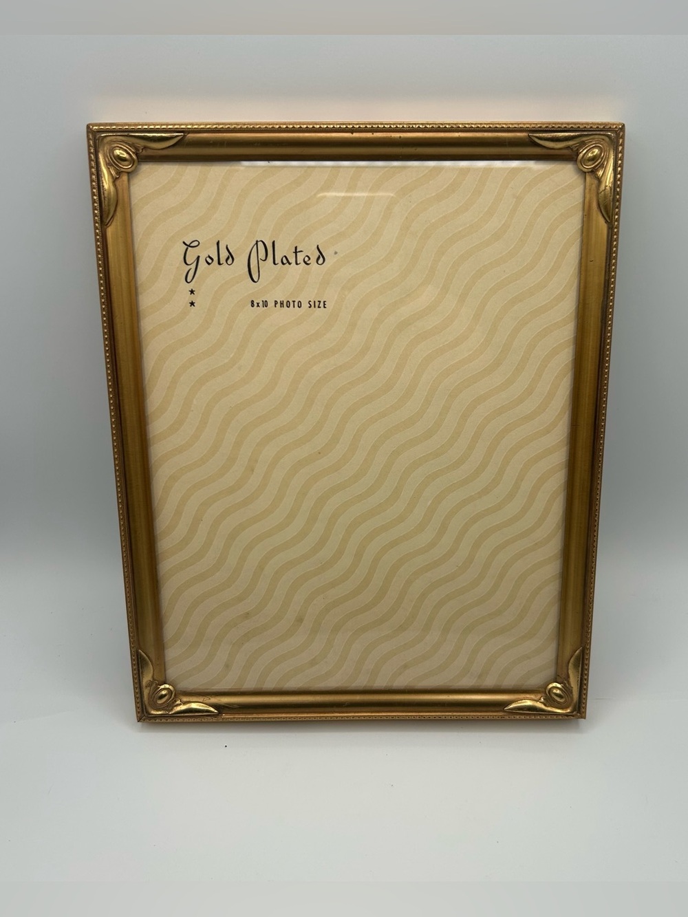 Vtg Gold Plated Metal Picture Frame 8x10” Easel Back w Glass Hollywood Regency